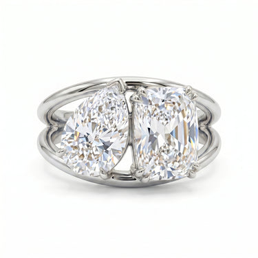 Toi Et Moi Pear and Cushion Cut Half Bezel Engagement Ring