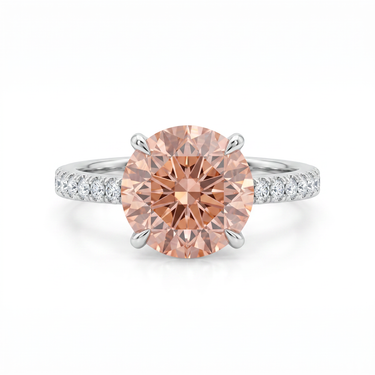 3CT Round Cut Prong Setting Pave Pink Diamond Engagement Ring