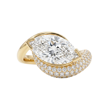 East West Pear Cut Pave Vintage Diamond Engagement Ring