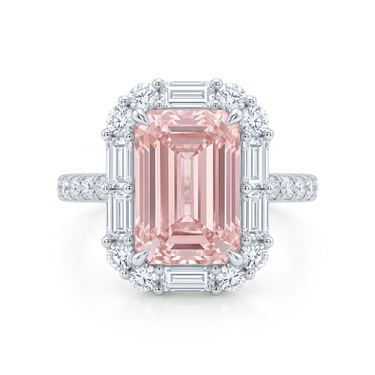 5CT Emerald Cut Halo Pink Diamond Engagement Ring