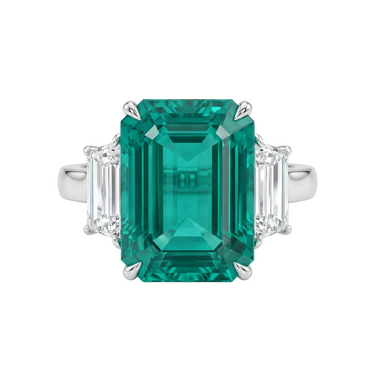 21CTW Lab Grown Emerald and Diamond Three Stone Engagement Ring
