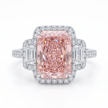 8.6CTW Lab Grown Radiant Cut Pink Diamond Three Stone Engagement Ring