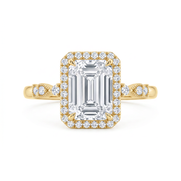 Emerald Cut Vintage Halo Diamond Engagement Ring