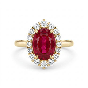 3CT Lab Grown Ruby Halo Diamond Engagement Ring