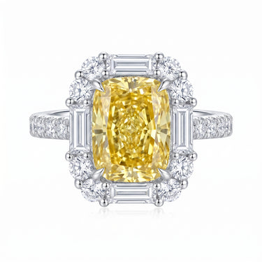 3CT Radiant Cut Yellow Diamond Emerald Cut Halo Engagement Ring