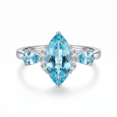 1.5CT Lab Grown Paraiba Three Stone Diamond Engagement Ring
