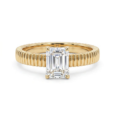 Emerald Cut Thick Band Diamond Engagement Ring