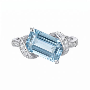 3CT Natural Aquamarine Bandage Diamond Engagement Ring
