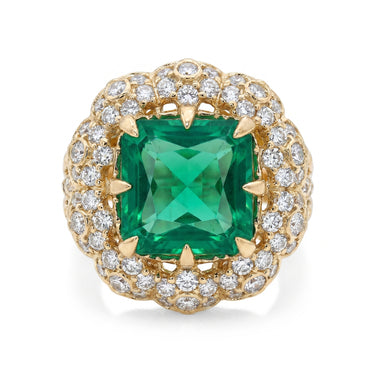 5CT Lab Grown Emerald Sugar Loaf Vintage Style Engagement Ring