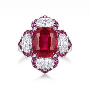 8.65CTW Floral Shaped Lab Grown Ruby and Diamond Engagement Ring
