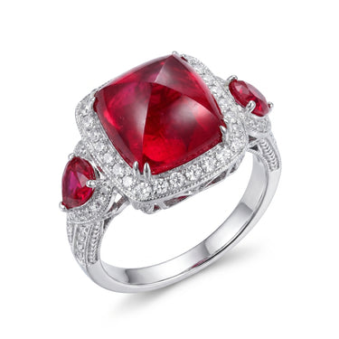 14.92 CTW Sugar-Loaf Shaped Lab Grown Ruby and Diamond Engagement Ring