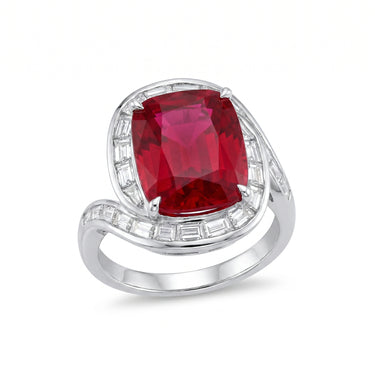 7.4 CTW Lab Grown Ruby and Diamond Engagement Ring