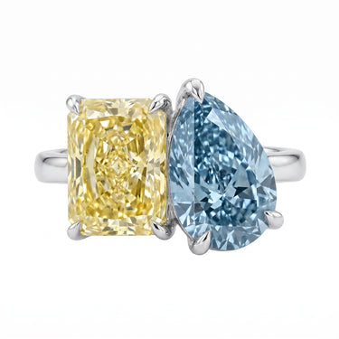 Toi Et Moi Pear & Radiant Cut Blue and Yellow Diamond Engagement Ring 4CTW
