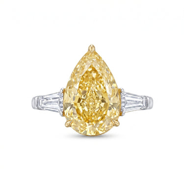 10CT Pear Cut Three Stone Yellow Diamond Engagement Ring