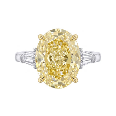 10CT Oval Cut Three Stone Yellow Diamond Engagement Ring