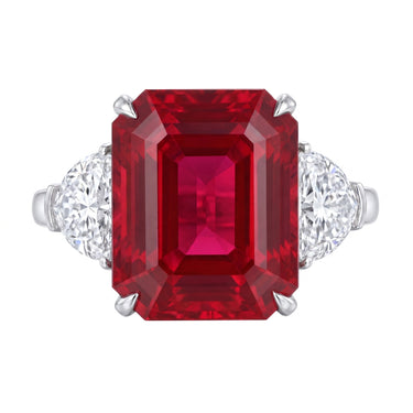 15.8CT Lab Grown Ruby Three Stone Diamond Engagement Ring