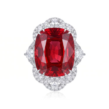 19.23CT Lab Grown Ruby Floral Halo Diamond Engagement Ring