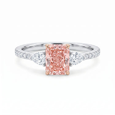 1CT Radiant Cut Three Stone Pink Diamond Engagement Ring