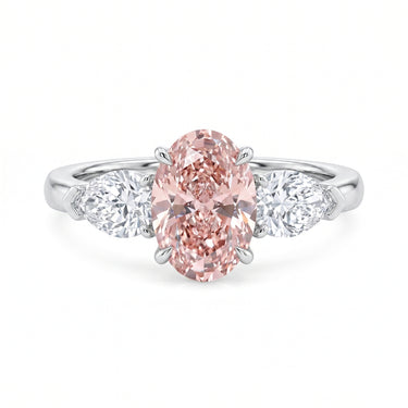 2CT Oval Cut Three Stone Pink Diamond Engagement Ring