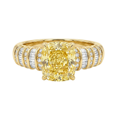 3CT Cushion Cut Thick Band Yellow Diamond Engagement Ring