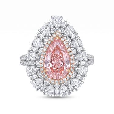 3.2CTW Pear Cut Halo Pink Diamond Engagement Ring