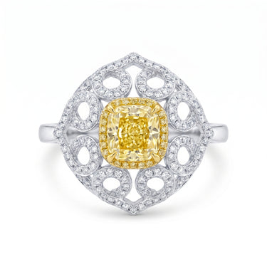 2.9CTW Cushion Cut Pattern Yellow Diamond Engagement Ring