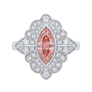 3CT Marquise Cut Shield Shape Pink Diamond Engagement Ring