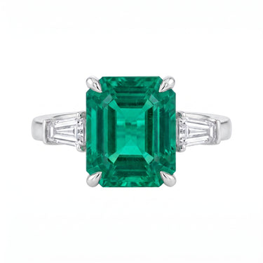 5CT Lab Grown Emerald 3Stones Diamond Engagement Ring