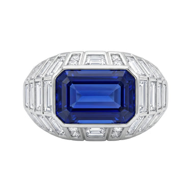 5CT Lab Grown Sapphire Emerald Cut Diamond Ring