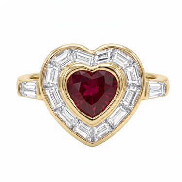 1CT Heart Cut Ruby Diamond Engagement Ring