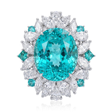 27CT Lab Grown Paraiba Cluster Diamond Engagement Ring