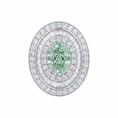 3.58CT Green Oval Cut 3 Layer Diamond Engagement Ring