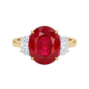 7CT Lab Grown Oval Cut Ruby Three Stone Engagement Ring