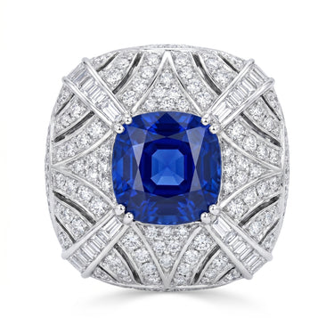 6.35CT Lab Grown Sapphire Cut Stripe Diamond Engagement Ring