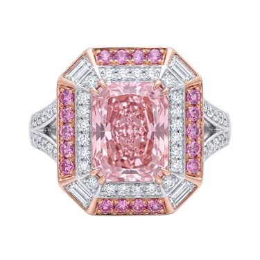 2CT Radiant Cut Pink Diamond Halo Engagement Ring