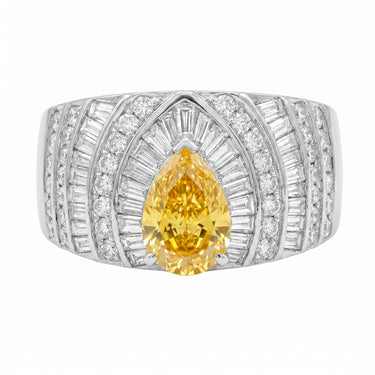 2CT Pear Cut Yellow Diamond Halo Ring