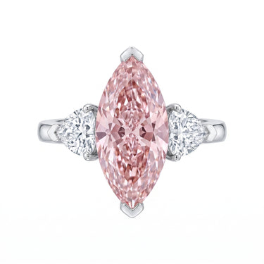 3CT Marquise Cut Pink Diamond Three Stone Ring