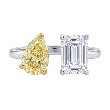 Toi Et Moi Pear and Emerald Cut Yellow Diamond Engagement Ring