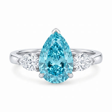 2CT Pear Cut Three Stone Blue Diamond Engagement Ring