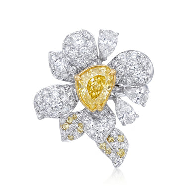 2CT Heart Cut Yellow Diamond Flower Engagement Ring