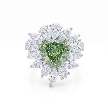 5CT Heart Cut Green Diamond Cluster Halo Engagement Ring