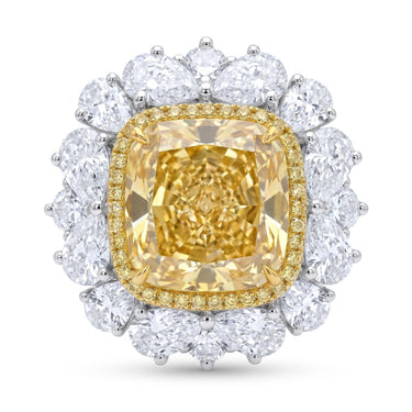 10CT Cushion Cut Yellow Floral Diamond Cluster Halo Engagement Ring