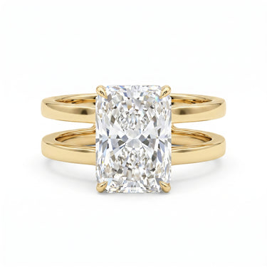 Double Row Radiant Cut Prong Diamond Engagement Ring