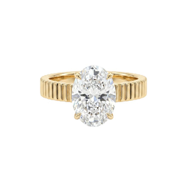 Oval Cut Prong Setting Thick Stripe Band Diamond Engagement Ring