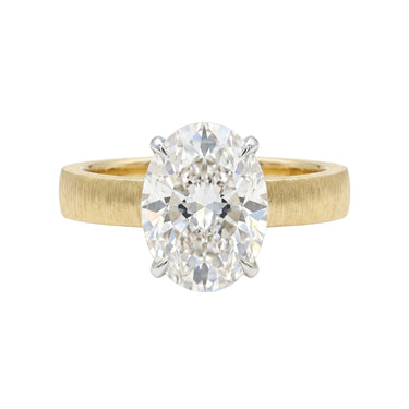 Oval Cut Prong Setting Thick Brushed Band Diamond Engagement Ring