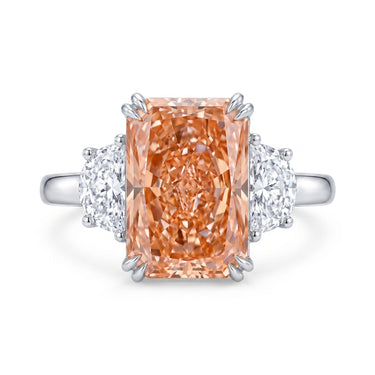 7CT Three Stone Radiant Cut Double Prong Pink Diamond Engagement Ring