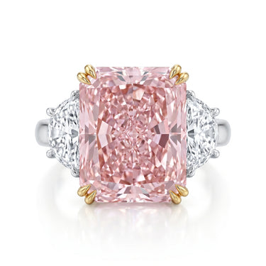 13CT Radiant Cut Pink Diamond Three Stone Engagement Ring