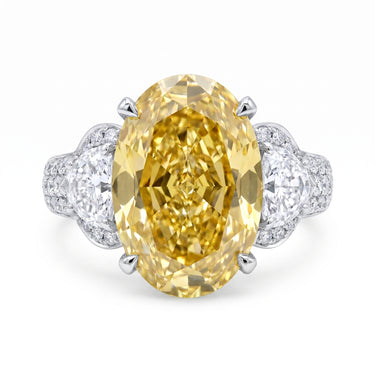 11CTW Oval Cut Yellow Diamond Three Stone Engagement Ring