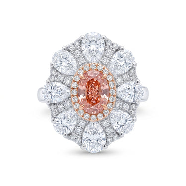 3.67 CTW Oval Cut Pink Diamond Floral Halo Engagement Ring
