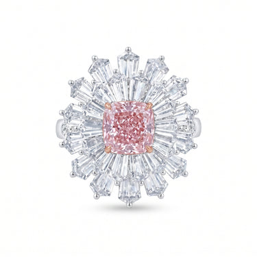 5.3 CTW Cushion Cut Pink Diamond Floral Halo Engagement Ring